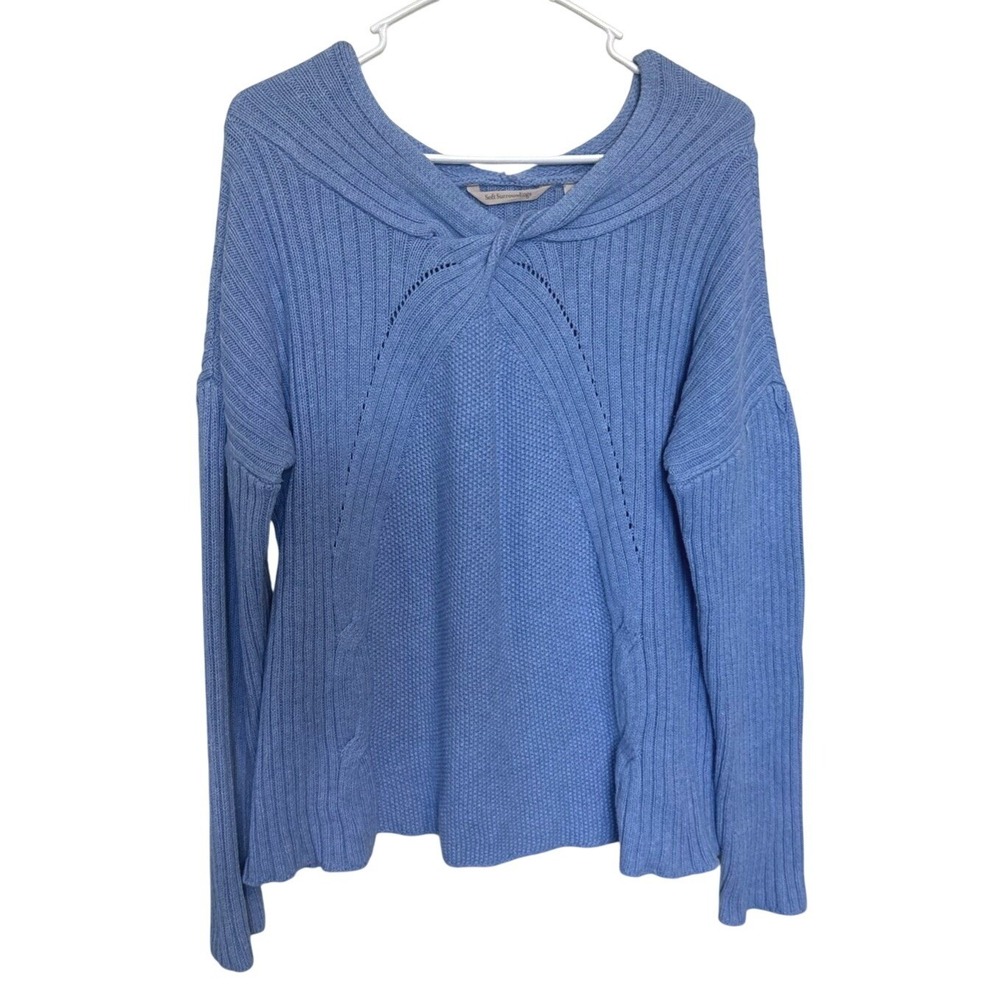 Soft Surroundings Blue Twisted Neck Ribbed Knit Cotton Wool Sweater XL Womens